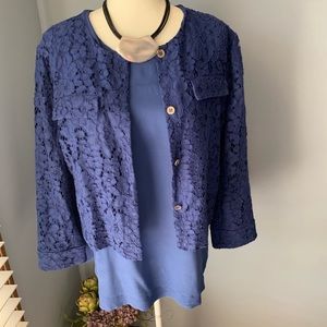 Chico’s Black Label Lace Blue Jacket Size 2 (12)